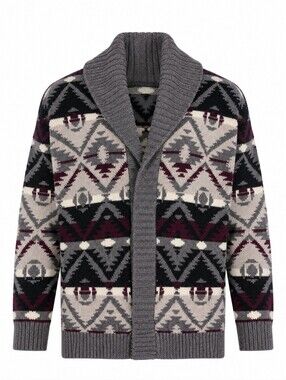 American Eagle Gray Burgundy Tribal Aztec Geometri Shawl Collar Women Cardigan M